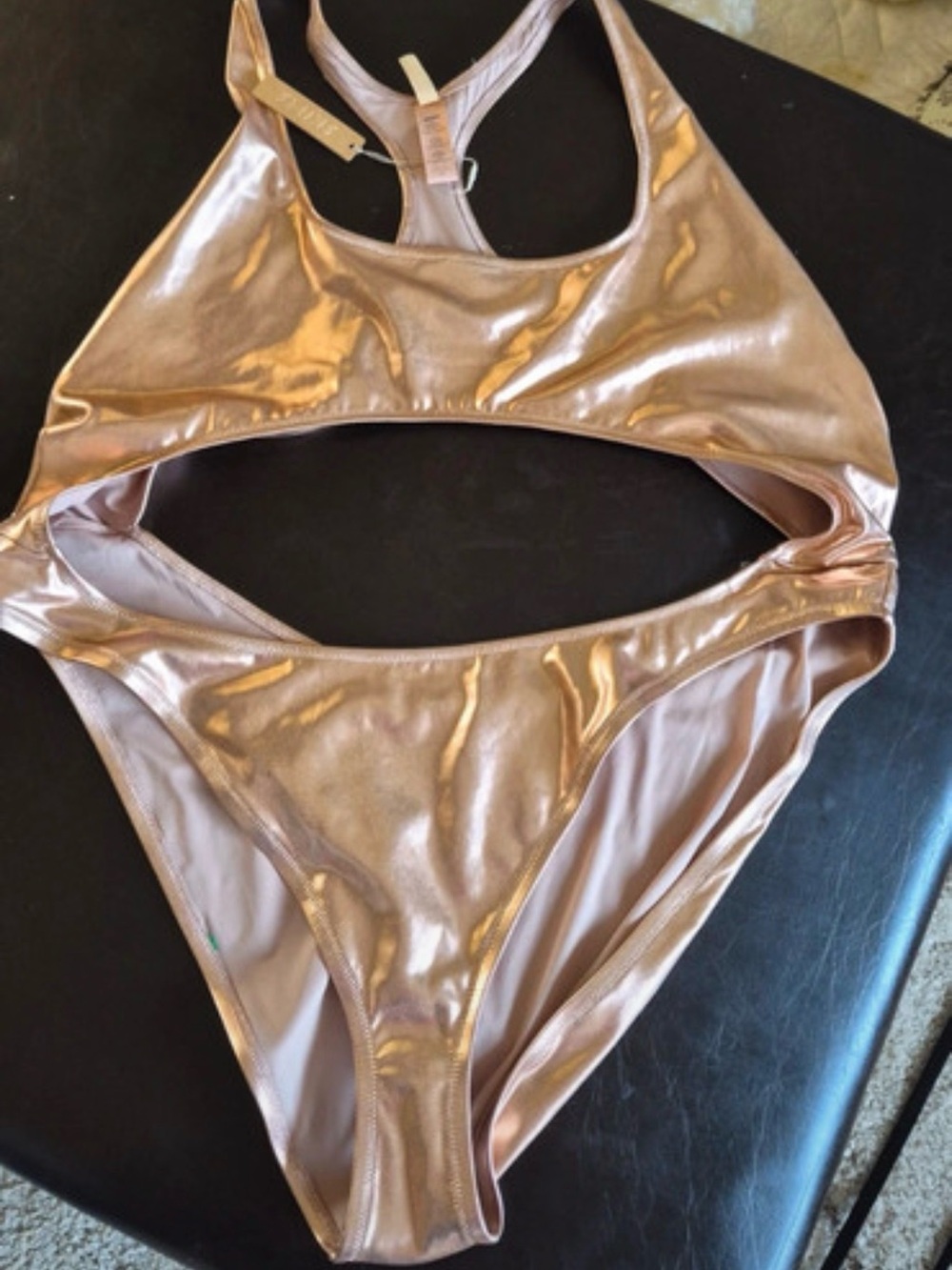 SKIMS Metallic Rose One-Piece Cutout Swimsuit